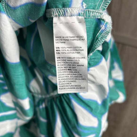 Chico’s Dress Short Layered Puff Sleeves Pockets Green Leaves Poplin Size 4 - Picture 6 of 8